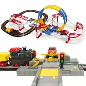 기차와도로놀이 레일 도로를 달리는 기차와 자동차장난감 트랙 교통 어린이날선물 남아 작동 세트