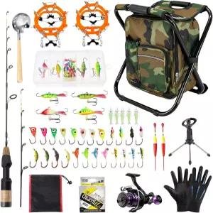 낚시 빼빼 얼음 낚싯대 릴 콤보 완비 세트 장비 백팩 시트 클리츠 지그 라인 전체 키트