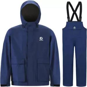 남성용 리존 낚시 레인 수트 방수 세일링 재킷 후드 파울 웨더 기어가 있는 빕 팬츠