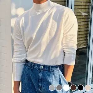 깔끔한 반폴라 반목 슬림핏 패션 데일리 긴팔 니트티 남자 니트 남성라운드 기모 겨울출근룩 셔츠 골지 폴