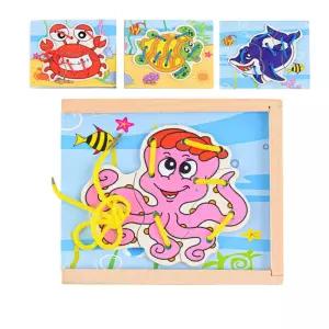 조작 능력과 집중력을 키워주는 바다 생물 실 꿰기우드교구 원목장난감 구슬꿰기 감각발달 꿰기