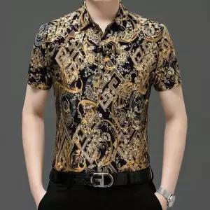 보니따스 남사친 캐주얼 여름 반팔 남방 쿨링 프린트 솔리드 터틀넥 셔츠 얇은 ADOR1