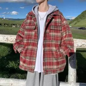 남자하프코트 하프 코트 가짜 투피스 빈티지 체크 재킷 가을 루즈핏 모직 ible3