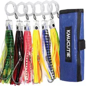 Kmucutie 6개 세트 9인치/7인치/6.5인치 트롤링 루어 말린 참치 돌고래 상어 빅게임 심해 낚시 포함 메쉬