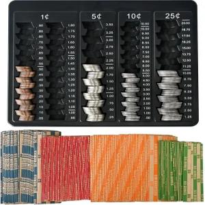 L LIKE 1PCS 블랙 코인 카운터 트레이 - 150개의 구색 포장지가 포함된 카운팅 및 분류 변경 조직 페니