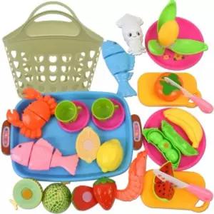 또래 해산물 청과 썰기 소꿉놀이 세트+하트바구니 음식 과일 야채 모형 주방 싹뚝 소품장난감 여아 역할