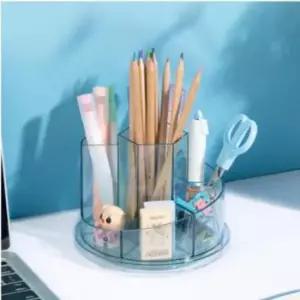 [문구] 회전식 펜꽂이 홀더 필통 플라스틱 투명 예쁜 7칸 휴대용 펜홀더