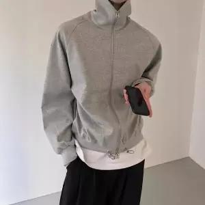 남사친 캐주얼 가을 빈티지 집업 하이넥 스포티 카디건 긴팔 더블 솔리드 맨투맨 admr3