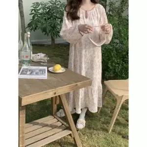 원피스 면 잠옷 페인팅 커플잠옷세트 이중 라운드 ible1