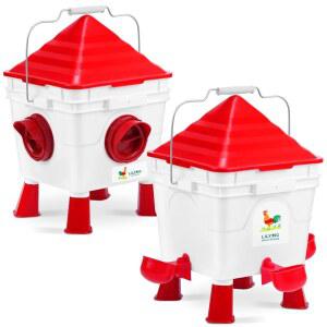 릴리앙 스탠딩 치킨 피더 및 워터러, 2.5갤런 급수기, 4컵 포함, 13.5파운드 자동 노 웨이스트, 성체 닭 8-10마리 또는 메추라기 10-15마리 (스탠딩)