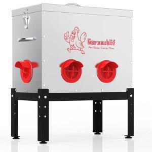 40LB 대형 자동 닭 모이통, 6개의 포트 메탈 다리 조절이 가능한 노폐물 가금류 모이통 및 잠금 뚜껑, 내부 닭장용 풍화 방지