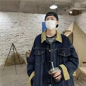 남성 배색 카라 오버핏 데님 자켓 빈티지 스타일청재킷 가을 아우터 남자야상 쟈켓 스트릿패션