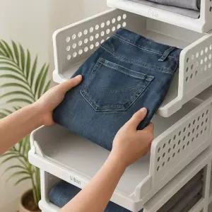빠르게 깔끔 정리 수납트레이 옷 정리함 리빙박스(14cm)선반 장선반 셔츠 옷장 수납 접이식 트레이