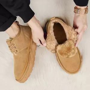 남성 따뜻한 퍼안감 누벅 윈터 방한 데일리화커플슈즈 쿠션솔 슬립온스타일 코디 캐주얼 기모신발 한부츠