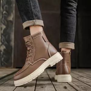 남자 클래식 스티치 라인 포인트 캐주얼 외출 슈즈 워커부츠 겨울 방한운동화 소가죽 털스니커즈 털신 스웨