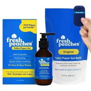 Fresh Peaches 화장지 젤, 물티슈로 닦는 대체품 - 변기에 버릴 수 있는 친환경 스프레이 (블루 포켓, 스타
