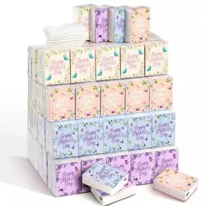 Motiskyy 60팩 어머니의 날 페이셜 티슈 선물 벌크 개별 3겹 7장, 해피 교회 파티 꽃 나비 포켓 지갑 사이