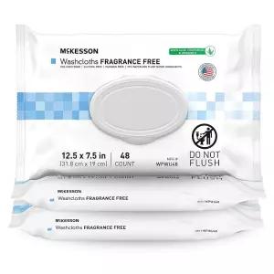 McKesson 수건 물티슈, 무향 - 성인용 일회용 물티슈 무향, 파라벤 프리 헹굼 없는 포뮬러, 48개, 3팩, 총