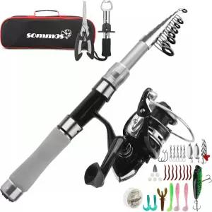 낚싯대 세트 7피트 2.1m 주물봉 카본봉 스피닝 릴 플라이어 그립 루어 낚싯줄 보관 가방 포함 바다 낚시 강