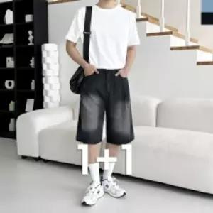 남자 앞핀턱 뒷밴딩 버뮤다 데님 반바지 1+1 HSSM 5102 남성 캐주얼 팬츠 포켓 청바지