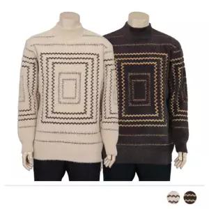 MTSS23111 러셀 반폴라 긴팔 니트남성티 남자 남성목 남자목 데일리 패션 네모무늬 겨울