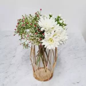 북유럽 골드프레임 철제 와이어 화병식탁꾸미기 인테리어화분 조화 테이블꾸미기 꽃병 오브제화환 유리 집