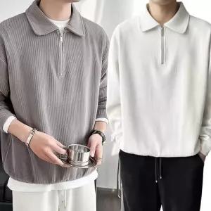 티셔츠 플리츠 맨투맨 남성 오버핏 긴팔 하프집업 반집업