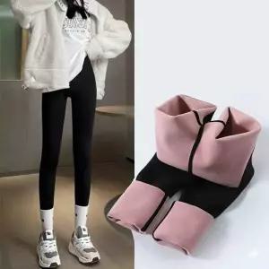 겨울 하이웨스트 기모 투톤 슬림핏 레깅스 팬츠 따뜻한 데일리룩 여성 보온바지 운동 하이 슬림
