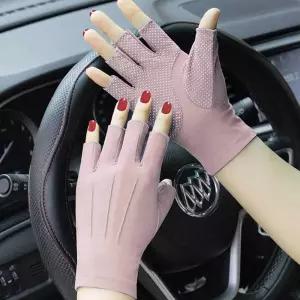 핑크 스포츠 반 장갑 운전 오픈 얇은아이스장갑 자외선차단