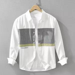 남자셔츠 봄가을 스트라이프 긴팔 코디 캐주얼 배색 셔츠 남방 프린트 심쿵마켓