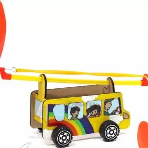 고무 동력 스쿨 버스 풍력 자동차 (1인)/DIY/체험/수업/재료/교구/완구/세트/키트/학교/유치원/과학/행사