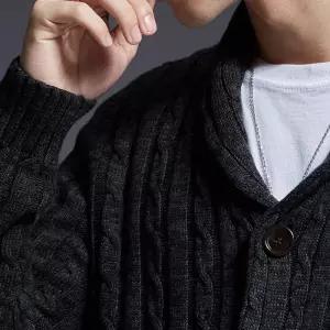 남성 숄카라 니트 가디건 베이직 꽈배기 코트남자 겨울 캐주얼 고급 기본 패션 스웨터 상의 트렌디 웨어 클