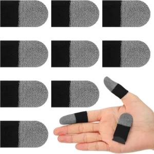 10개 실버 섬유 게이밍 핑거 슬리브 코트 땀 방지 터치스크린 장갑 엄지 보호대 모든 장치와 호환 검정색