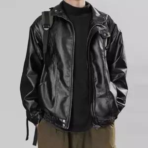 남성 가죽자켓 적당한 광택 패션 아우터 모던 라이더 밑단밴딩 소매 싱글버튼 남친룩 남자아 밴딩 코디편한