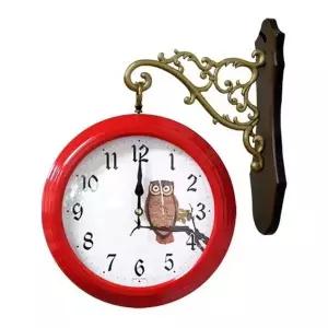 부엉이 디자인 양면 벽시계 무소음 시계 빨강 벽 장식 시계