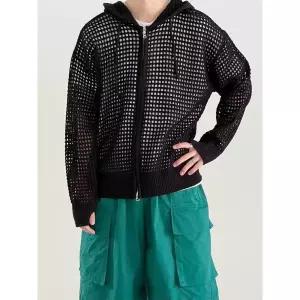 크리링 남성용 니트 아우터 루즈핏 펀칭 집업 스웨터 가디건 후드 봄가을 1매 KKE3