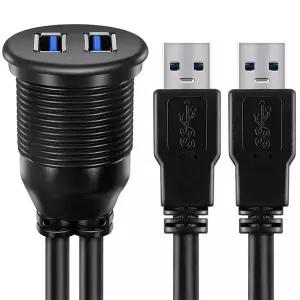 2 포트 듀얼 USB 3.0 남성 여성 AUX 플러시 마운트 자동차 연장 케이블 트럭 보트 오토바이 대시 보드
