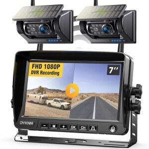 DVKNM 2 마그네틱 솔라 무선 백업 카메라 HD1080P 3분 DIY 설치 DVR 7인치 IPS 모니터 충전식 후진 시스템 히치 구스넥 말 트레일러 다섯 번째 바퀴 / 자동차 RV 트럭 AP7-2