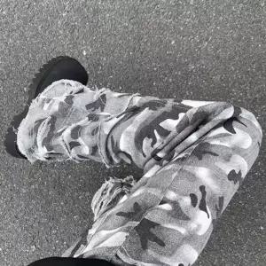 바지 면 빈티지 캐주얼 님성 데일리 면린넨 카무플라주 더러움 염색 우산 파괴 밑단 커플 힙합 스트레이트