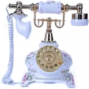 텔팔 로터리 다이얼 전화 복고풍의 클래식 메탈 벨 가정용 및 장식용 코드 전화기가 장착된 구식 유선