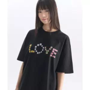 AMBLER Crayon Love 그래픽 반팔 티셔츠 AS1302 (블랙)
