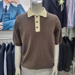 파렌하이트지이크 부클 소재의 카라배색 니트티셔츠FKU83221_DG