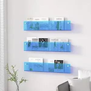 벽걸이책꽂이 아크릴 무타공 벽선반 투명블루 1000mm_D1000_037