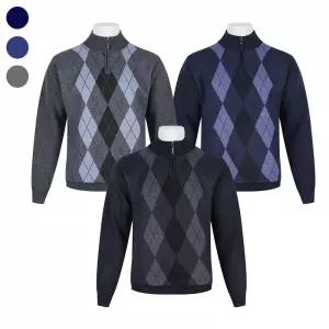 남자 겨울 부드러운 기모 반 집업 아가일 니트티 DD-L-KN-628-1