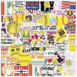 50개 소프트볼 스티커 야구 액세서리 소녀와 청소년을 위한 선물 물병용 방수 비닐 헬멧 노트북