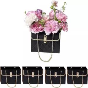 꽃다발용 종이 꽃주머니 4개 꽃꽂이용 꽃상자 결혼식 어머니의 날을 위한 용품 손잡이가 달린 선물 가방