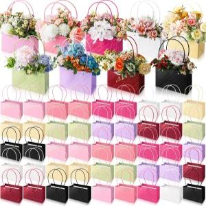 타오바리 54개 어머니의 날 꽃 선물 가방 휴대용 꽃다발 포장지 손잡이 방수 상자 포함 플로리스트 결혼식