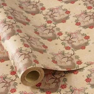 눈송이와 베리가 있는 RUSPEPA 크래프트 크리스마스 포장지 롤 미니 순록 화환 및 디자인 홀리데이 윈터