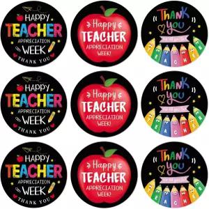 60개 행복한 교사 감사 주간 스티커 라벨 선물 태그 카드 봉투 포장 파티 용품용