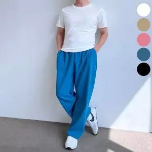 [골드스마일]남자 린넨 여름 핀턱 와이드 일자 팬츠 밴딩 바지